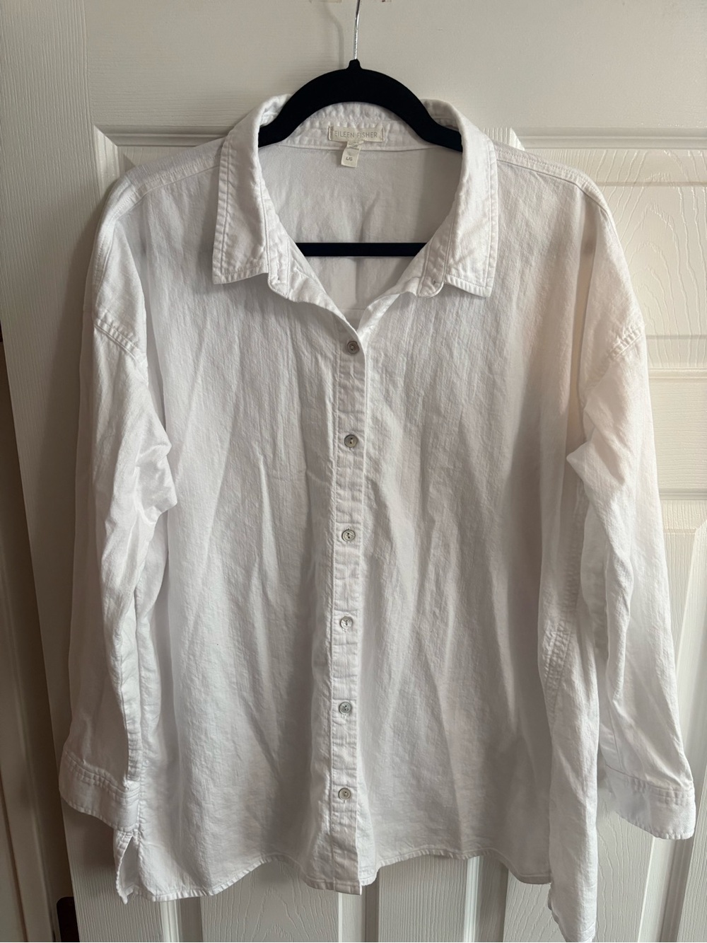Eileen Fisher 100% linen button down long sleeve blouse top white size L